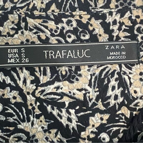 Zara Trafaluc Black Tan Velvet Yoke  Tassel V-Neck Mini Dress Size Small - Picture 8 of 9